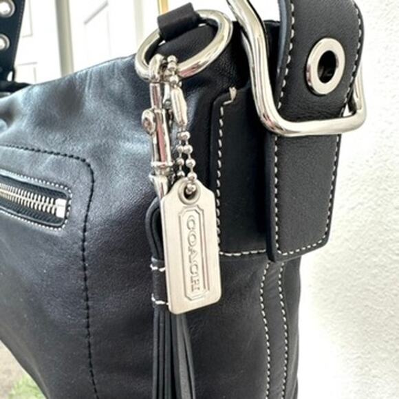 Coach Leather East West Legacy Shoulder Bag Black 1417 Authentic Moto y2k - Picture 2 of 6